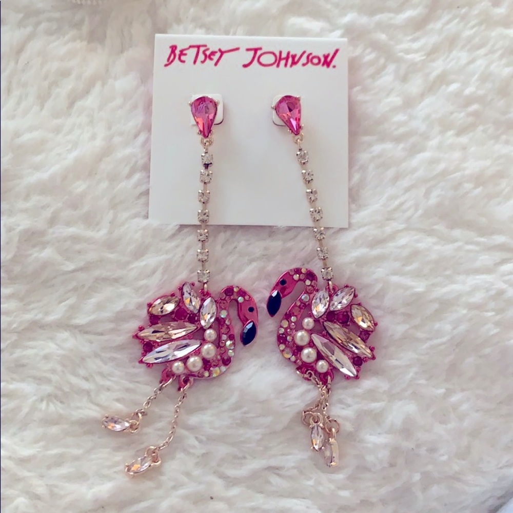 Betsey Johnson crystal flamingo earrings
